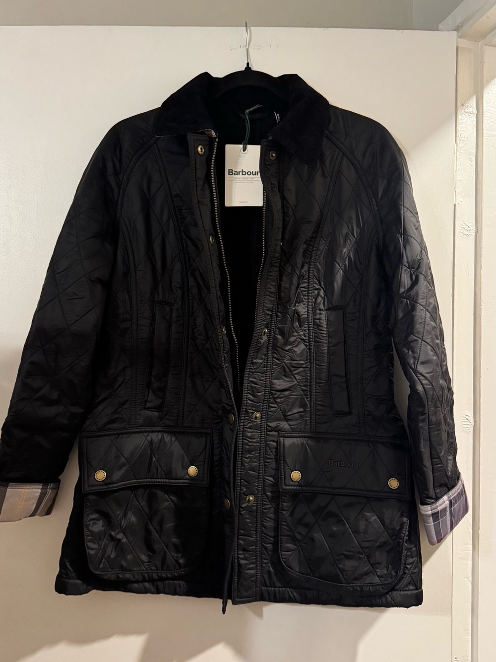 Barbour Black Quilted Cord Collar Puffer Jacket